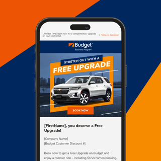 Avis Budget Free Upgrade email on mobile