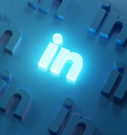 The LinkedIn "In" logo illuminated